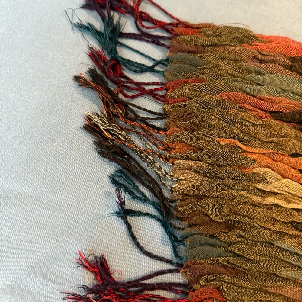 Multicolor Textured Scarf with Fringe